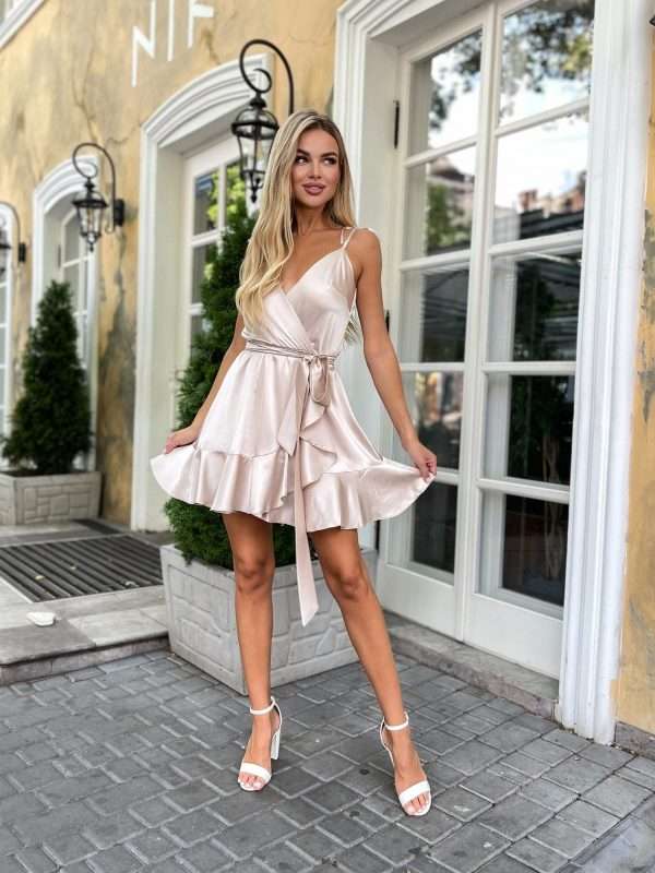 satin frill skirt wrap skater dress Satin Wrap Mini Dress | Ruffle Skirt | GLOWSYOU