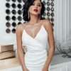 White silky satin wrap dress