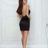 Open back black ruched satin mini dress for women — GLOWSYOU occasion wear