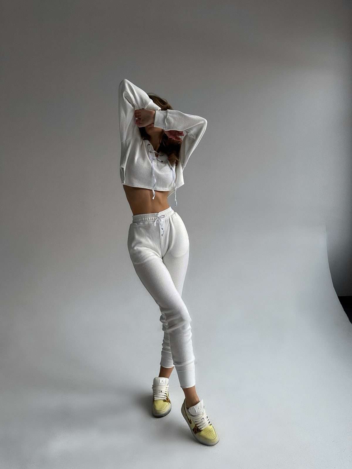 bridal white cropped hoodie set women