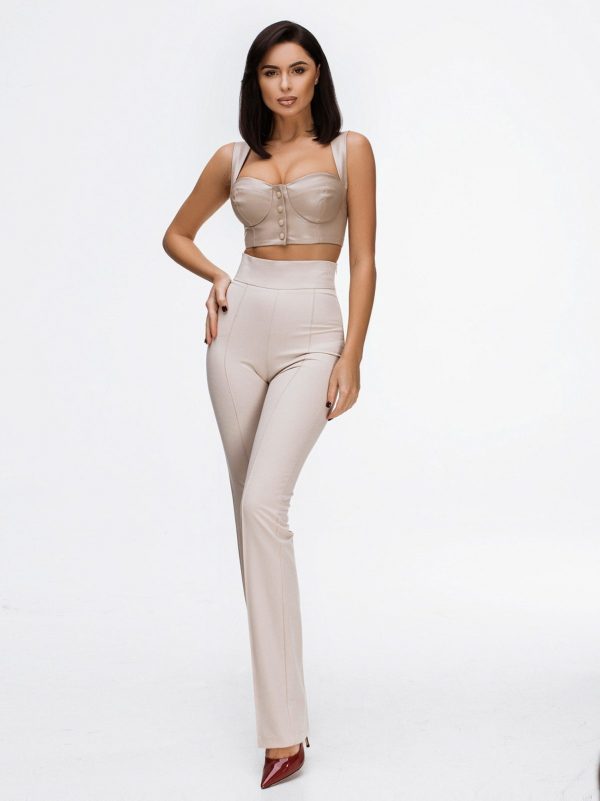 beige trousers with high-waist beige high waist wide leg tailored trousers