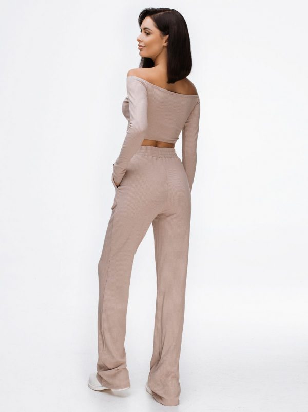 off the shoulder track suit in beige with pockets