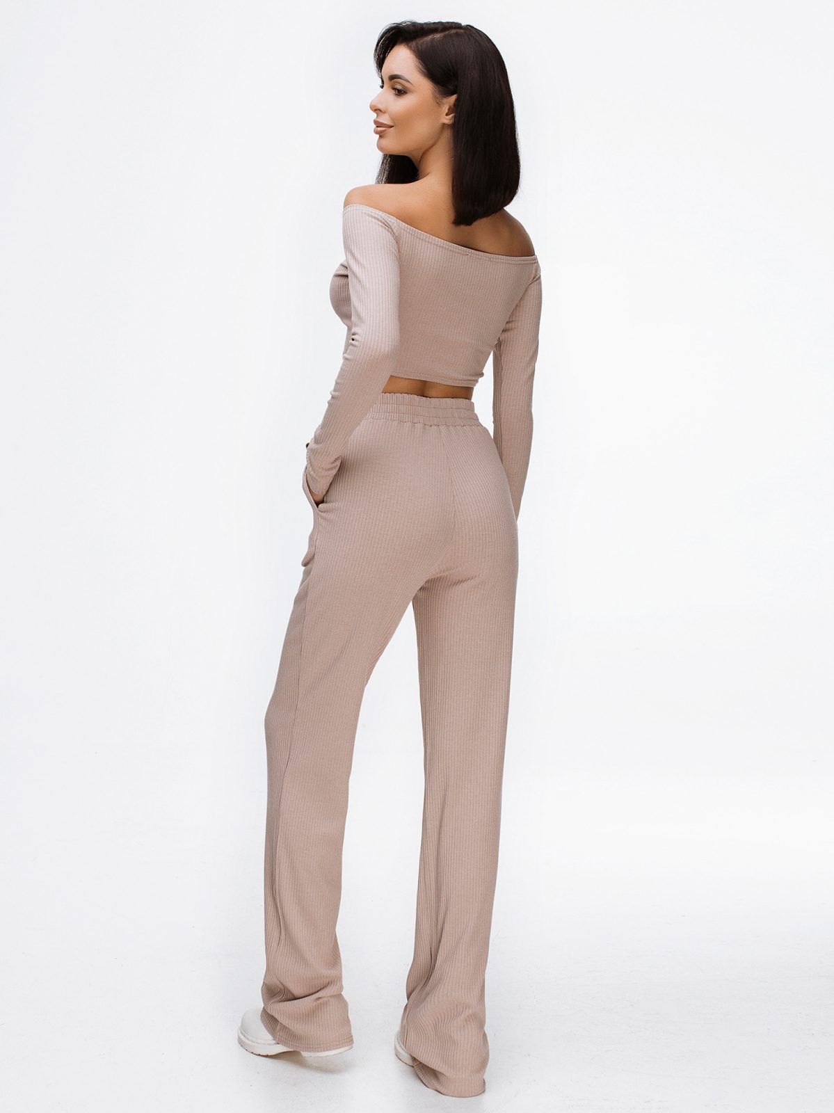 off the shoulder track suit in beige with pockets