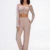 off-shoulder knit crop top and wide-leg pants set trendy two-piece summer outfit with long sleeves knit crop top with wide-leg trousers for women casual lounge set with draped crop top off shoulder co-ord outfit for summer day