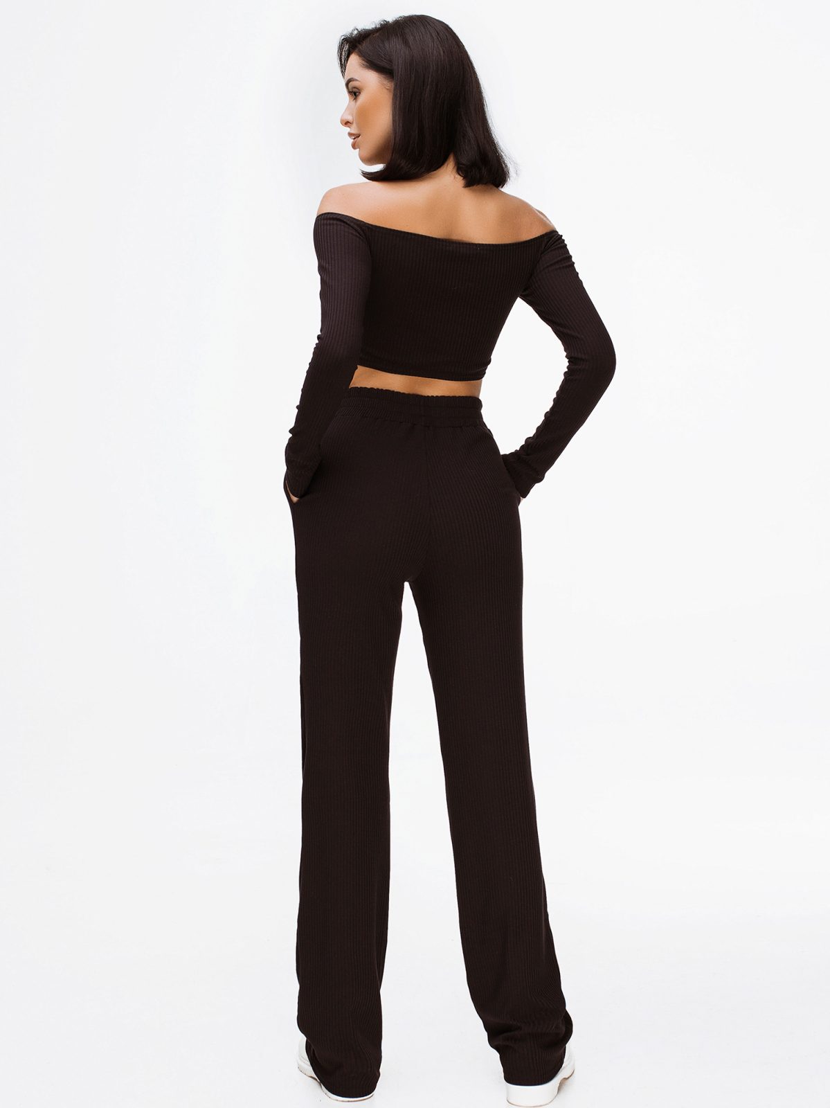 off the shoulder knitted tracksuit pants