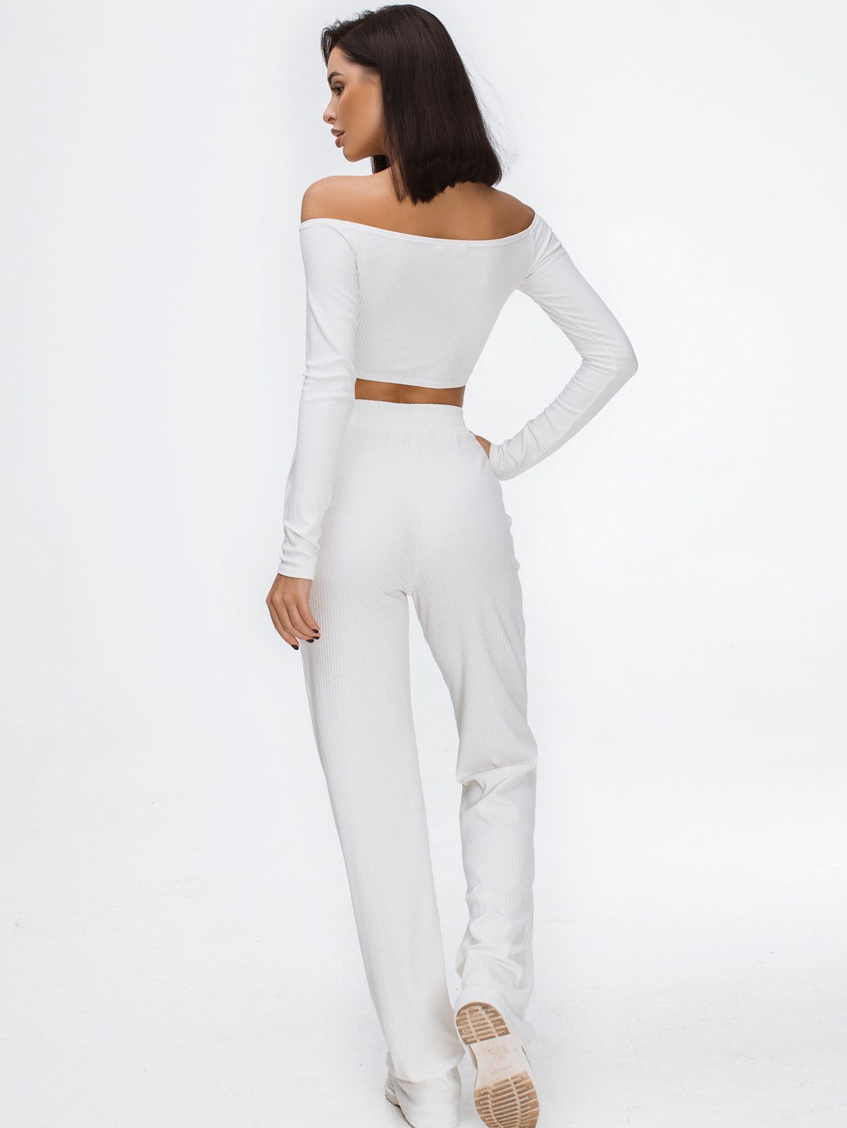 knitted white off the shoulder mod tracksuit
