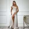 Handmade maxi beige dress with soft shimmer and elegant movement