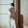 GLOWSYOU ivory power suit blazer fully lined in viscose — detail shot
