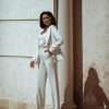 High-waist wide-leg ivory trousers with side pockets — GLOWSYOU women’s suit