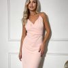 pastel pink wrap bodice cocktail dress with sparkly straps