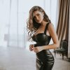 black faux leather mini dress