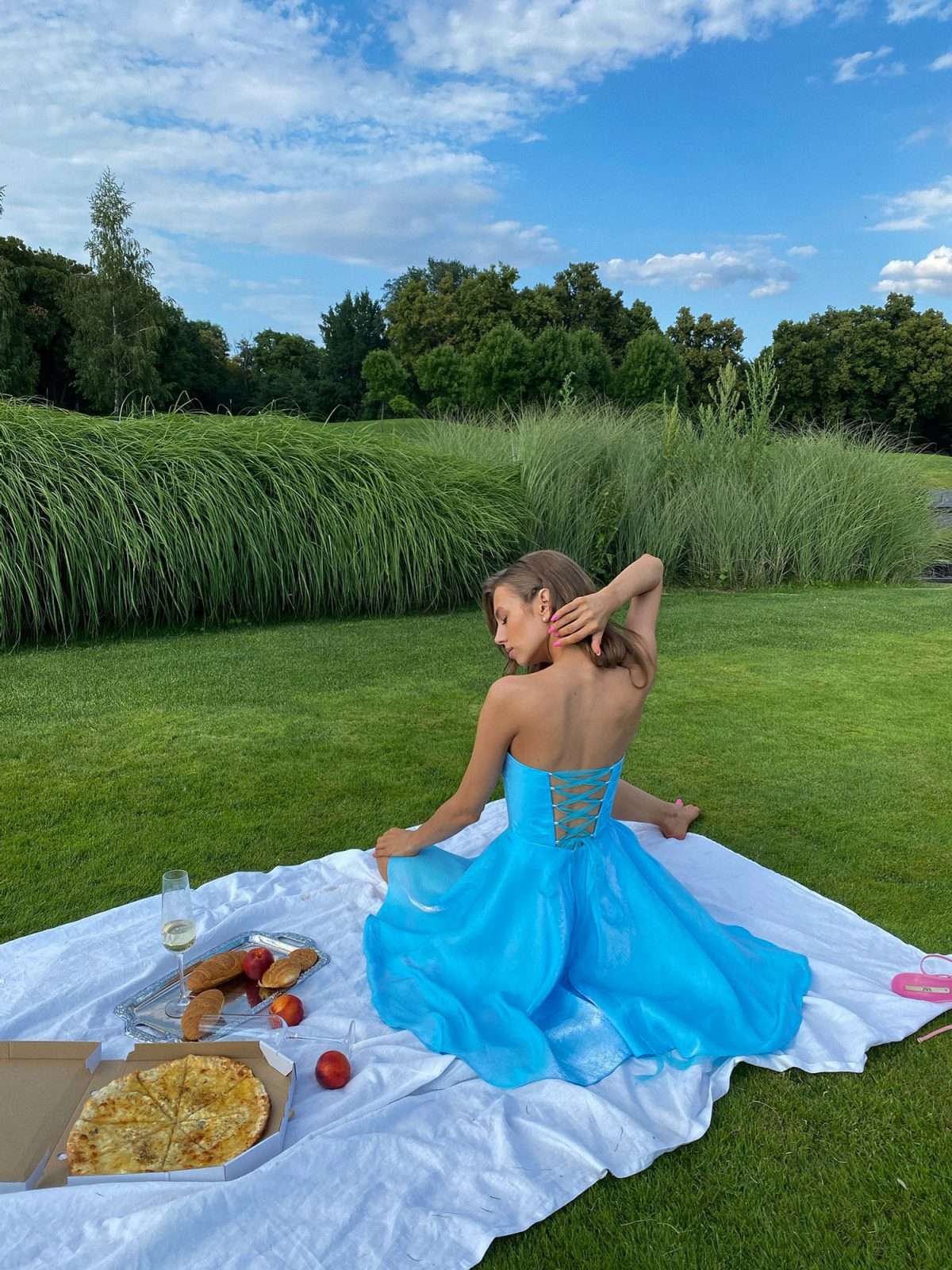 Blue off shoulder corset mini dress — GLOWSYOU occasion wear UK