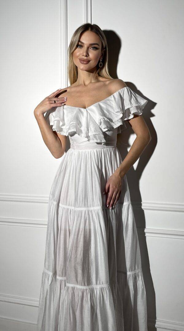 white off shoulder boho dress white dress boutique Odella Off Shoulder Dress: Smocked Maxi in Off White  Extra Large | Women's Online Boutique