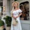 Boho, Maxi, Bridal, Natural Fabric, Off Shoulder, Custom Made, White, Summer, Sustainable, vacation romantic dress