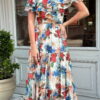 organza romantic maxi cocktail dress with ruffles