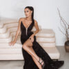 Black evening dress with sequence wrap skirt